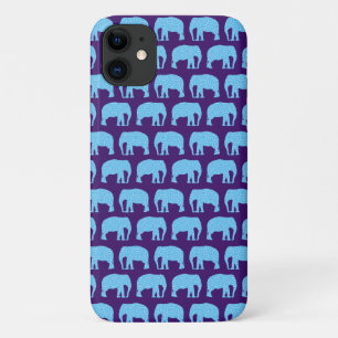 Cute Hipster Elephant Pattern Blue Purple Case-Mate iPhone Case