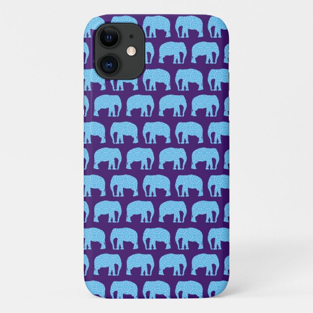 Cute Hipster Elephant Pattern Blue Purple Case-Mate iPhone Case (Back)