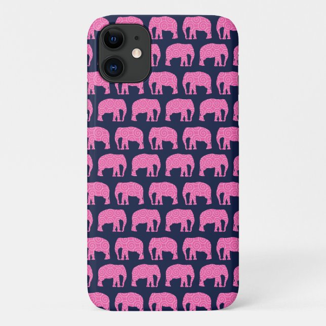 Cute Hipster Elephant Pattern Pink Blue Case-Mate iPhone Case (Back)