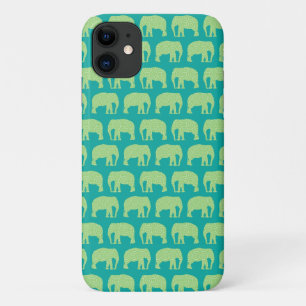 Cute Hipster Elephant Pattern Teal Green Case-Mate iPhone Case