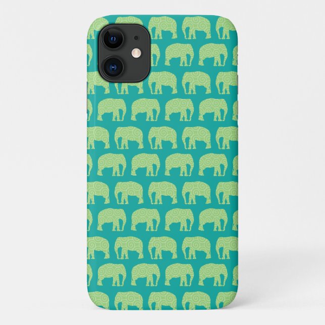 Cute Hipster Elephant Pattern Teal Green Case-Mate iPhone Case (Back)