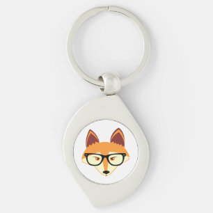 Cute Hipster Fox with Glasses Key Ring