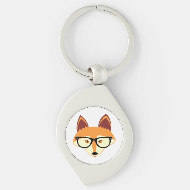 Cute Hipster Fox with Glasses Key Ring (Front)