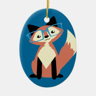 Cute Hipster Glasses Fox Ceramic Tree Decoration