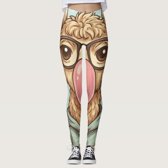 Cute Hipster Llama Sticker Leggings (Front)