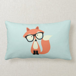 Cute Hipster Red Fox and Mint Chevron Pattern Lumbar Cushion