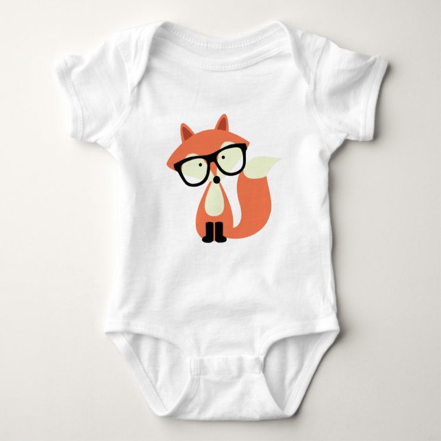 Cute Hipster Red Fox Baby Bodysuit (Front)