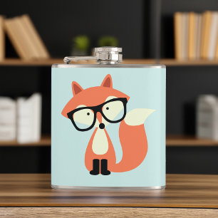 Cute Hipster Red Fox Hip Flask