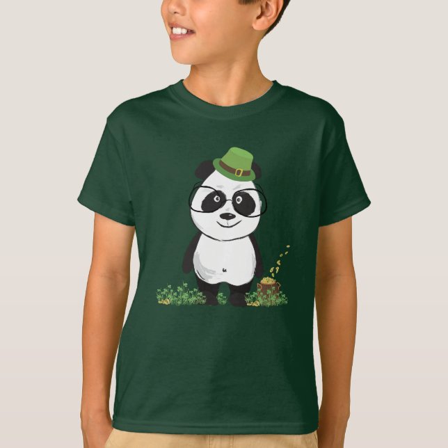 Cute Hipster St Patricks Day Panda Bear Drawing T-Shirt (Front)
