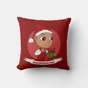 Cute Hispanic baby with a Christmas hat cartoon Cushion