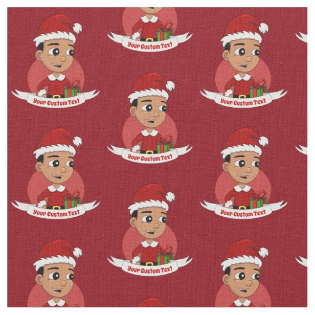 Cute Hispanic Christmas boy cartoon Fabric (Close Up)