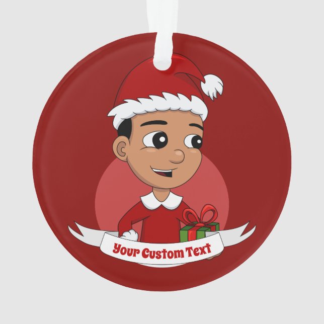 Cute Hispanic Christmas boy cartoon Ornament (Back)