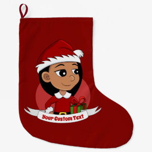 Cute Hispanic girl with long black hair Large Christmas Stocking