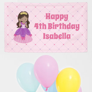 Cute Hispanic Princess Girl Custom Pink Birthday Banner