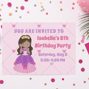 Cute Hispanic Princess Girl Pink Birthday Party Invitation