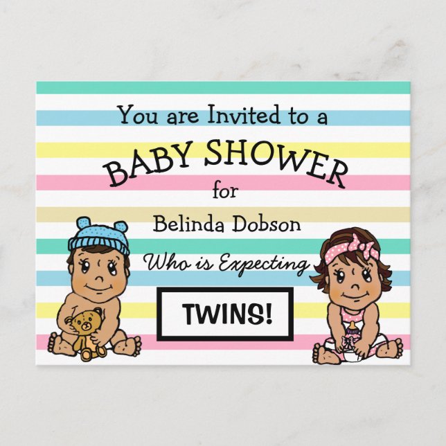 Cute Hispanic Twins Baby Shower Invitations (Front)