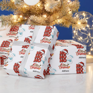 Cute Ho Ho Ho Merry Christmas Customisable Name  Wrapping Paper