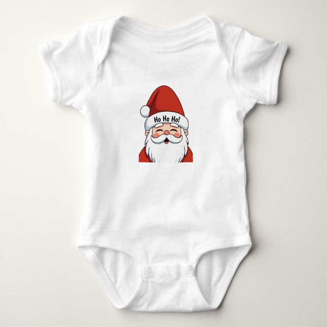 Cute Ho Ho Ho Santa Holiday Illustration Baby Bodysuit (Front)