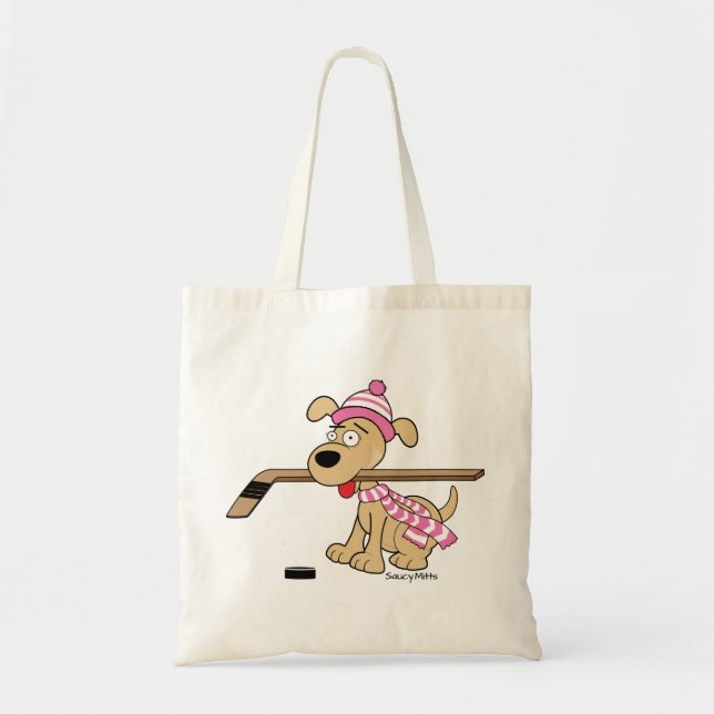 Cute Hockey Dog Girls Pink Hockey Kids Youth Tote Bag (Front)