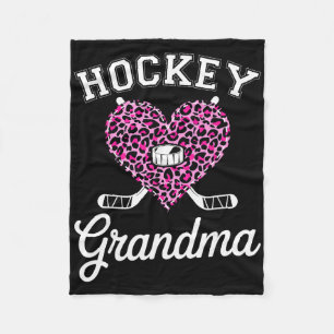 Cute Hockey Grandma Heart Leopard Fleece Blanket