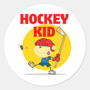 cute hockey kid cartoon character classic round sticker