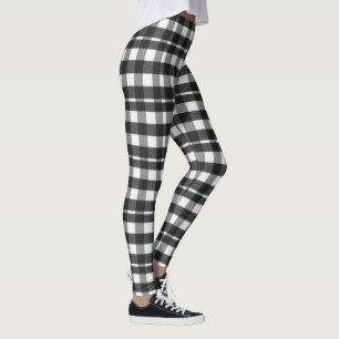 Cute Holiday Black, White Plaid Tartan Christmas Leggings
