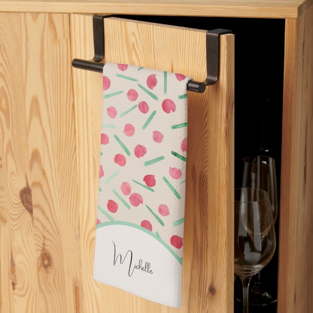 Cute Holiday Candy Cane Watercolor Tea Towel (Thirds Fold)