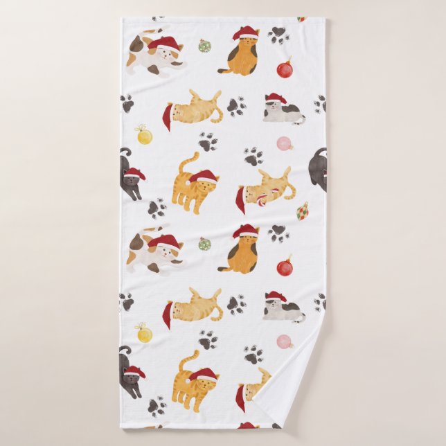 Cute Holiday Cat Pattern Bath Towel (Bath Towel)