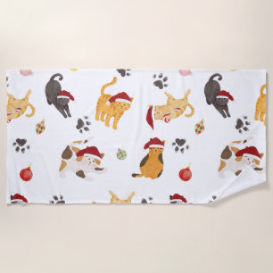 Cute Holiday Cat Pattern Beach Towel