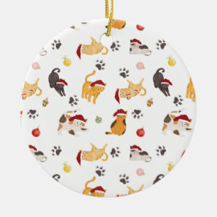 Cute Holiday Cat Pattern Ceramic Tree Decoration