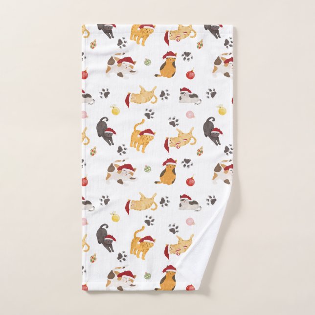 Cute Holiday Cat Pattern Hand Towel (Hand Towel)