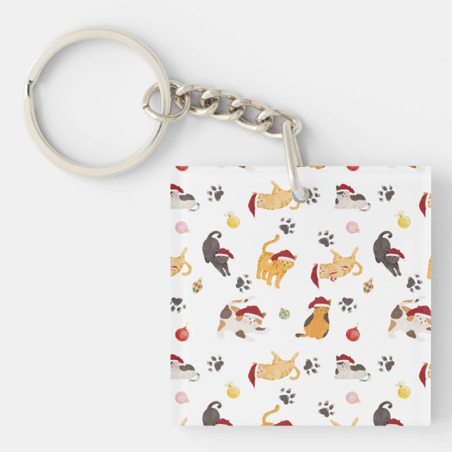 Cute Holiday Cat Pattern Key Ring (Front)