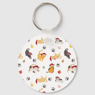 Cute Holiday Cat Pattern Key Ring