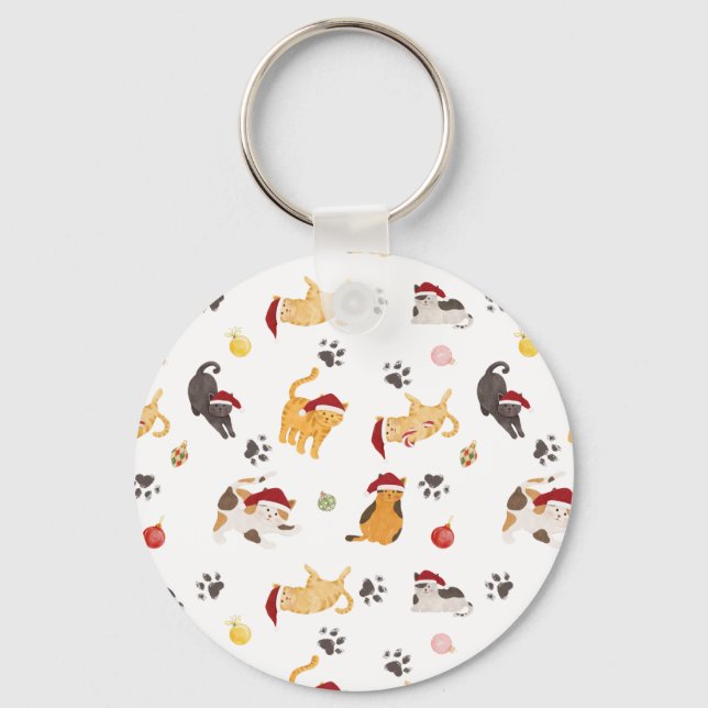 Cute Holiday Cat Pattern Key Ring (Front)