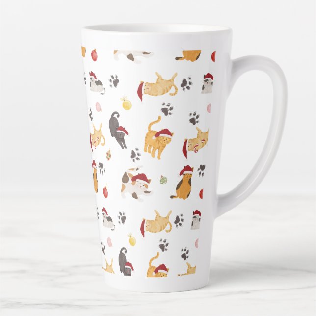Cute Holiday Cat Pattern Latte Mug (Right)