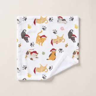Cute Holiday Cat Pattern Wash Cloth