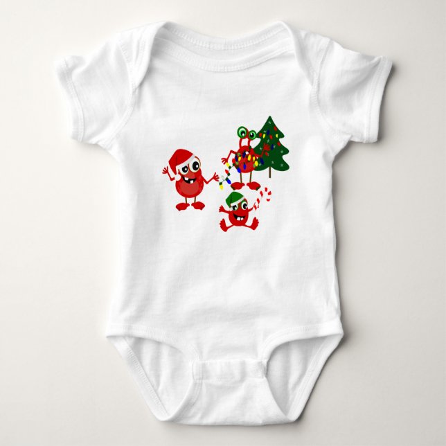 Cute Holiday Christmas Monsters Baby Bodysuit (Front)
