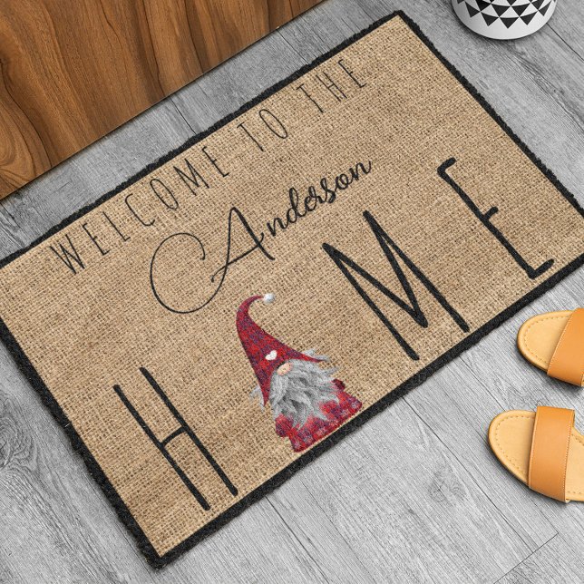 Cute Holiday Christmas Plaid Gnome Home Doormat (Creator Uploaded)