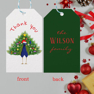Cute Holiday Christmas Tree Peacock Thank You  Gift Tags