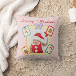 Cute Holiday Collage with Festive Pastel Frames Cushion