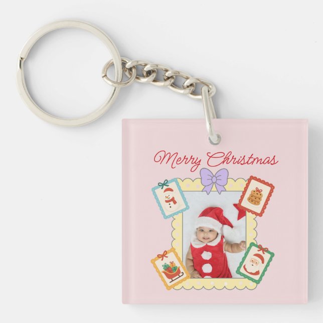 Cute Holiday Collage with Festive Pastel Frames Key Ring (Front)