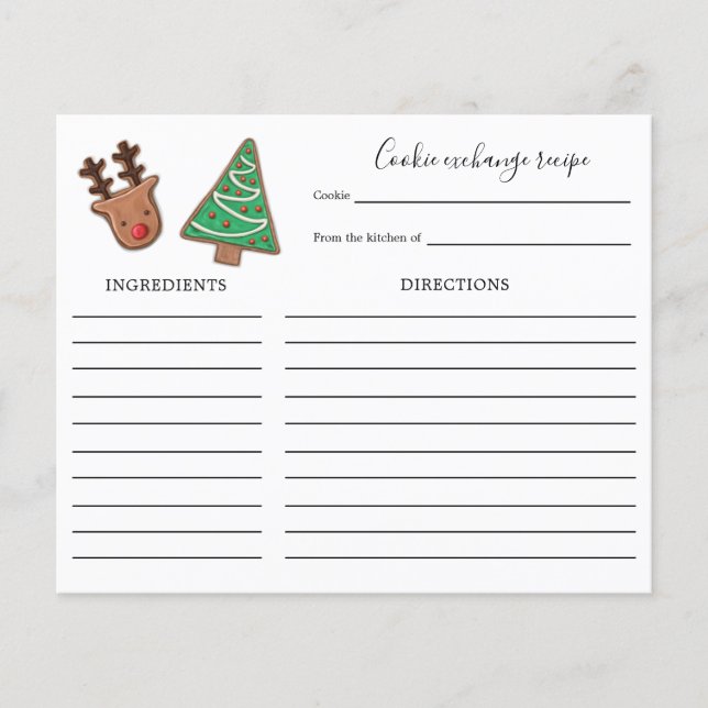 Cute Holiday Cookie Exchange Recipe card (Front)