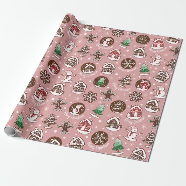 Cute Holiday Cookie Pattern Christmas Gift Wrap (Unrolled)