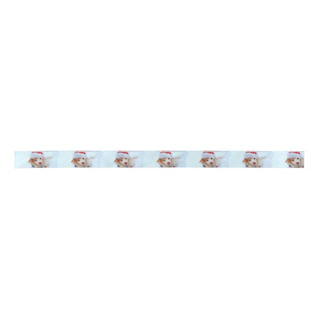 Cute holiday Dachshund dog Xmas festive hat snow Satin Ribbon (Front)