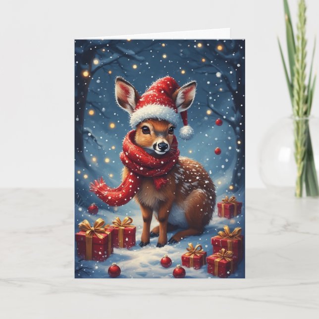 Cute Holiday DoeFolded Greeting Card (Front)