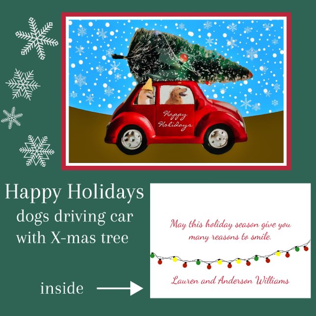 Cute Holiday Dogs in Car with Retro Christmas Tree (Creator Uploaded)