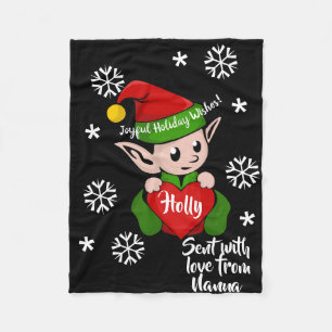 Cute Holiday Elf Personalised Fleece Blanket