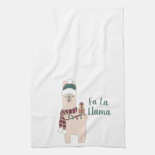 Cute Holiday Fa La llama design Tea Towel