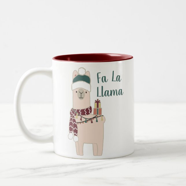 Cute Holiday Fa La llama design Two-Tone Coffee Mug (Left)