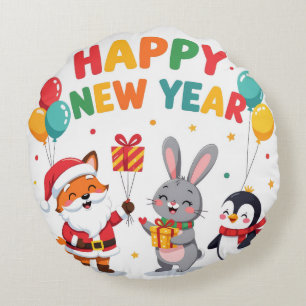Cute Holiday Gift for Kids Round Pillow-New Year Cushion